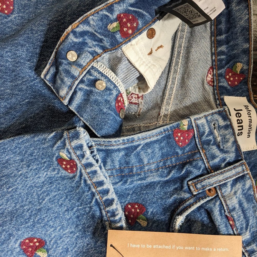 REFORMATION high-rise embroidered mushroom jeans (brand new w/ tag!) - Picture 5 of 5
